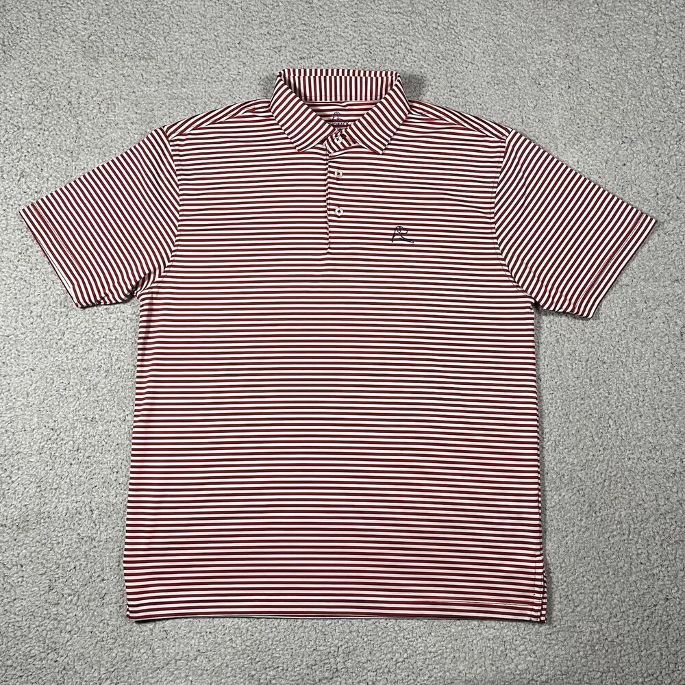 Rhoback Polo Shirt Mens M Red White Stripe Performance Golf Stretch